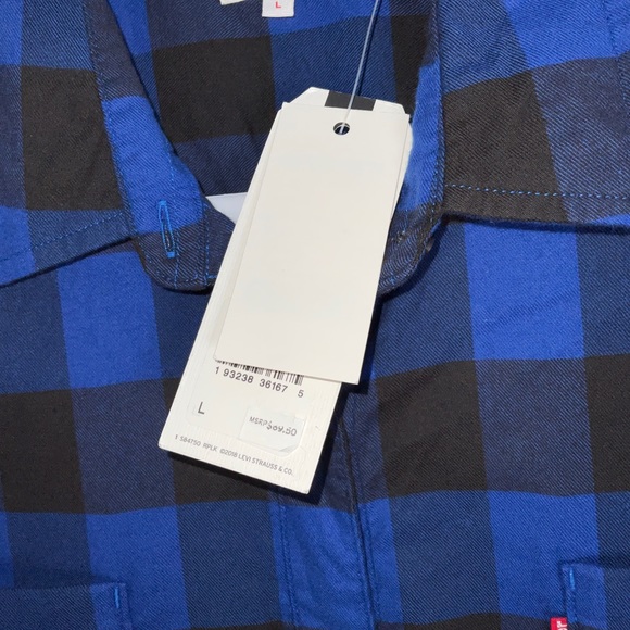 NWT Women’s Levi’s Long Sleeve Blue & Black Buffalo Plaid Flannel Shirt Large - Picture 3 of 6